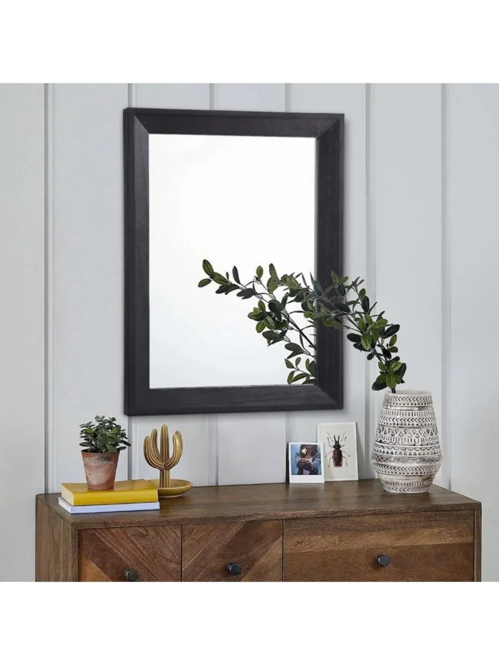 Large Black Rectangle Wall Mirror with Wood Frame - Stylish Home Decor Accent